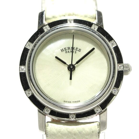 Auth HERMES Clipper Nacre CL4.230 2****** White Women's Wrist Watch - Picture 9 of 12